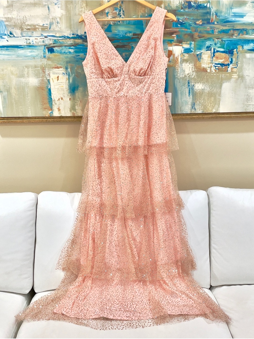 NWT petal pink tulle gold sparkle tiered maxi fairytale Shelli Legal LAUNDRY 6
